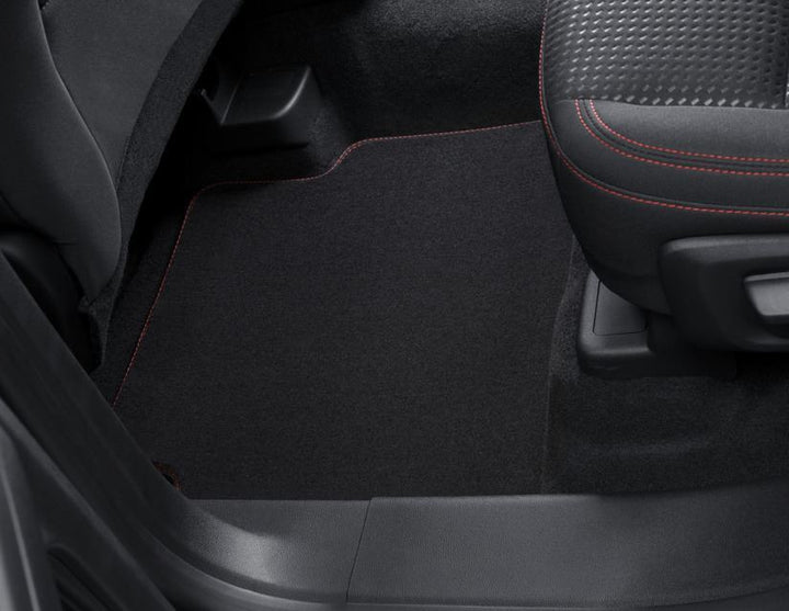 Tappetini Premium Velours anteriori e posteriori, neri con doppie impunture rosse